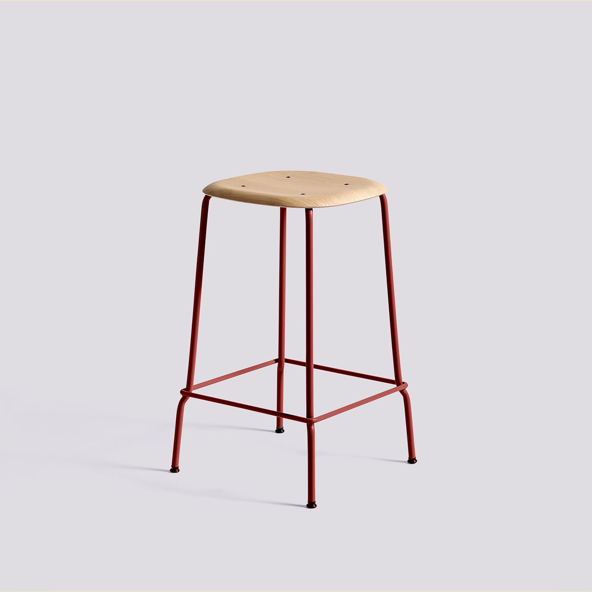 Tabouret de bar Soft Edge 80 de Iskos-Berlin - Hay-Placage de chêne laqué naturel, assise — Acier thermolaqué Fall red, piètement 4 pieds — assise à 65 cm-The Woods Gallery