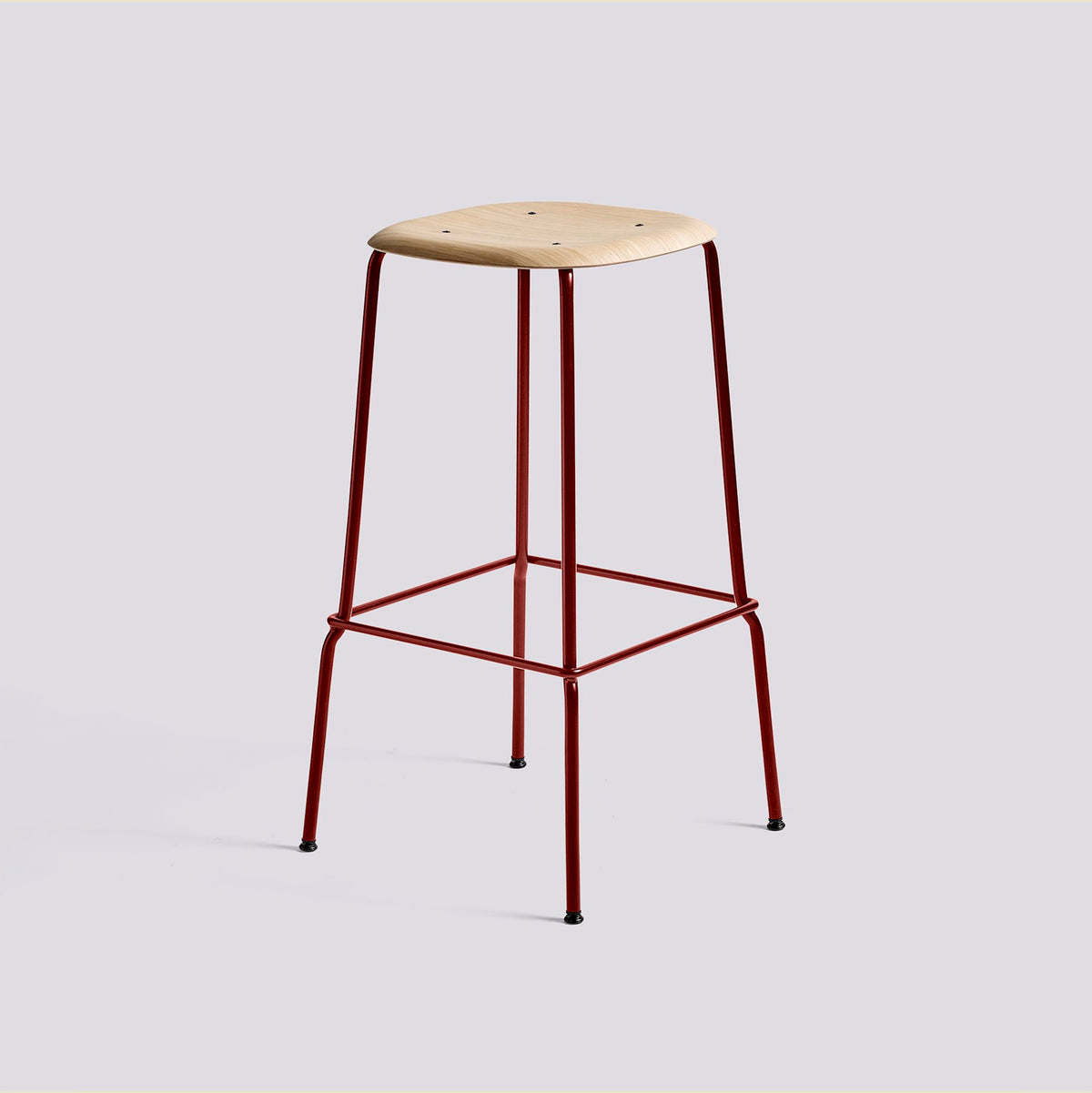 Tabouret de bar Soft Edge 80 de Iskos-Berlin - Hay-Placage de chêne laqué naturel, assise — Acier thermolaqué Fall red, piètement 4 pieds — assise à 75 cm-The Woods Gallery