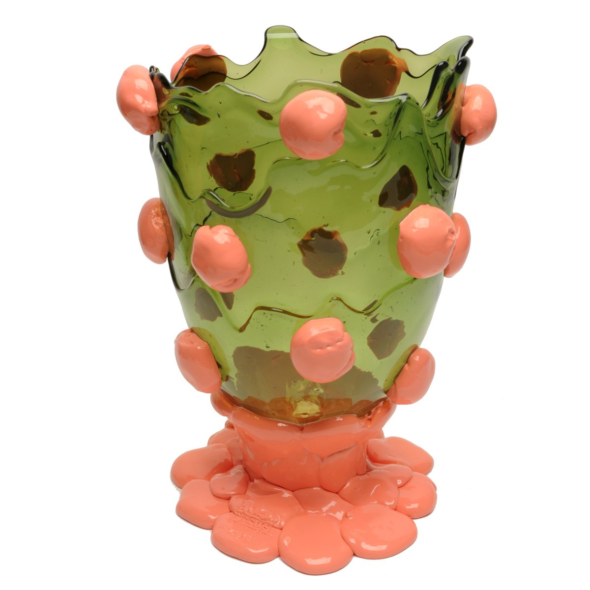 Vase Nugget Bottle Green, Dark Salmon - Fish Design-S-The Woods Gallery