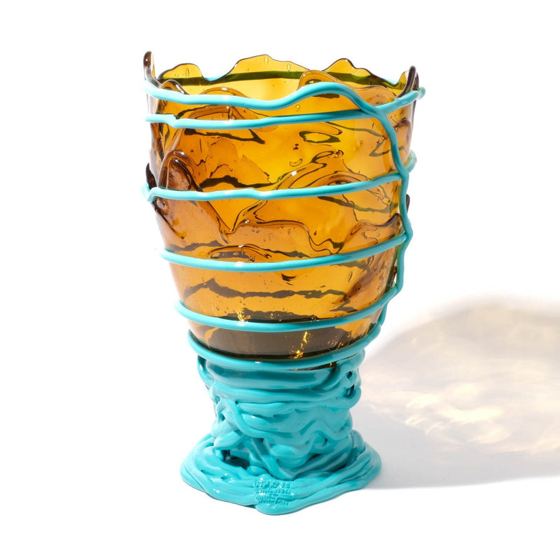 Vase Pompitu II - Clear Amber And Matt Turquoise par Gaetano Pesce - Fish Design-S-The Woods Gallery