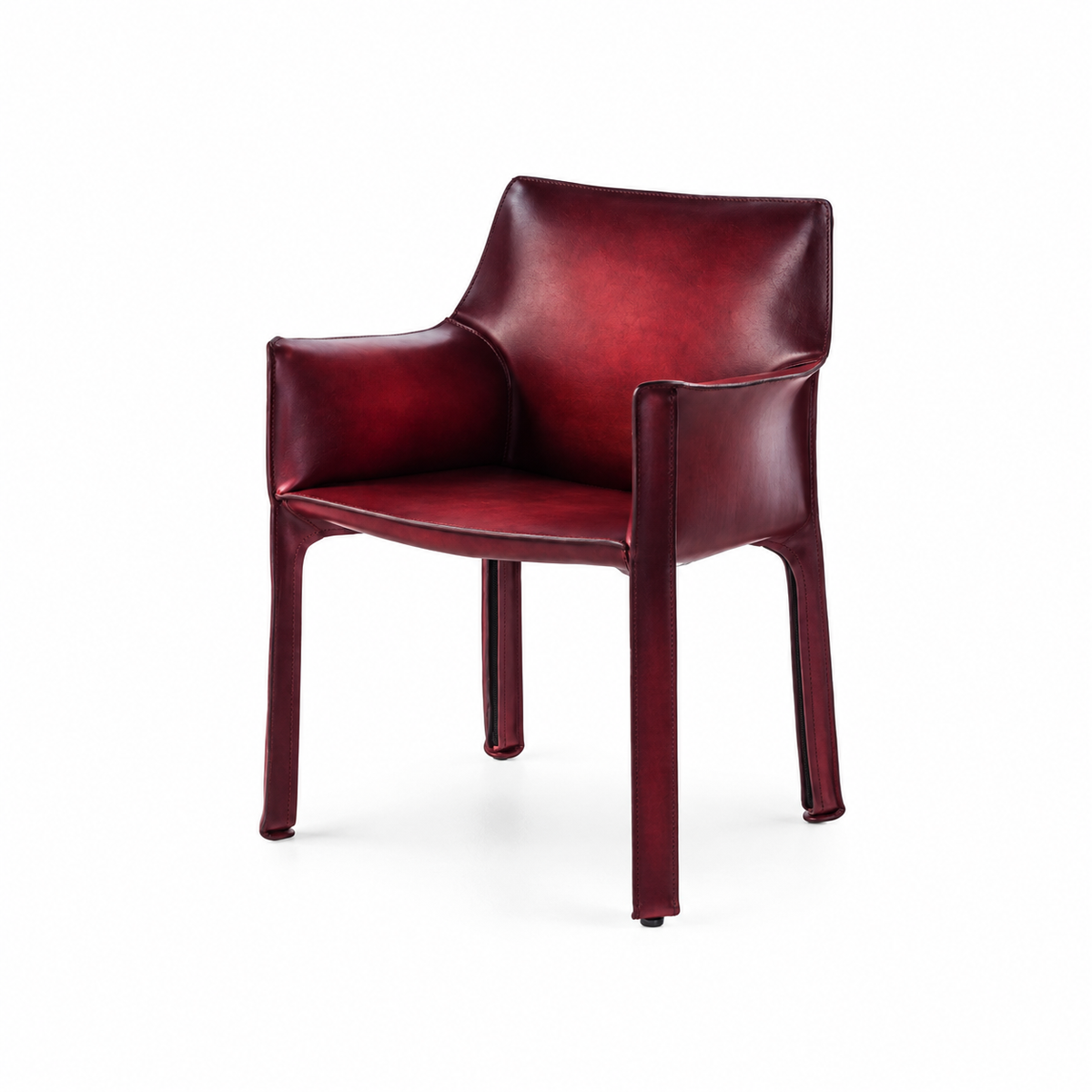 Fauteuil en cuir CAB 413 par Mario Bellini - Cassina-cuir Bordeaux nuancé main, visuel de synthèse réalisé d&