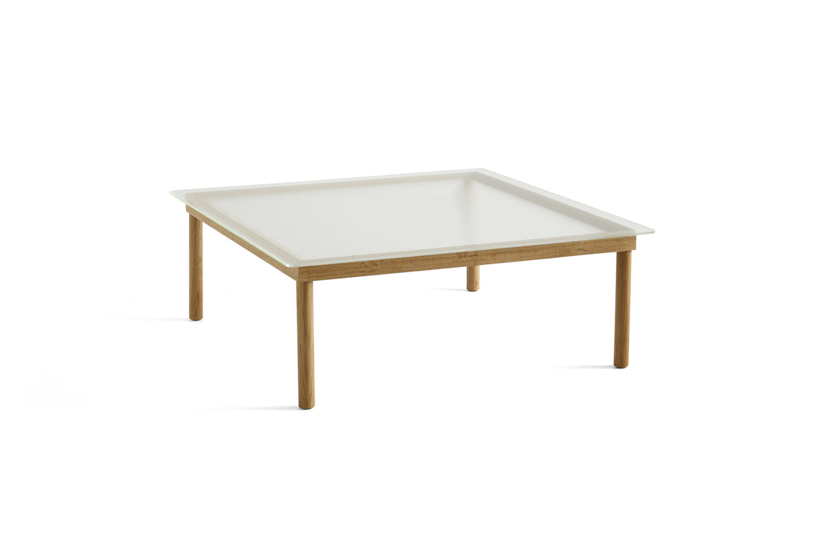 Table basse Kofi 100 x 100 cm, verre strié et piètement en chêne laqué naturel