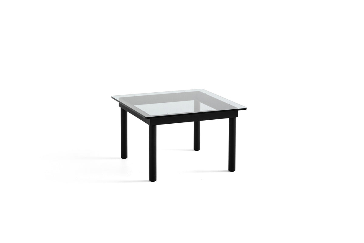 Table basse Kofi 60 x 60 cm, verre clair et piètement en chêne laqué noir