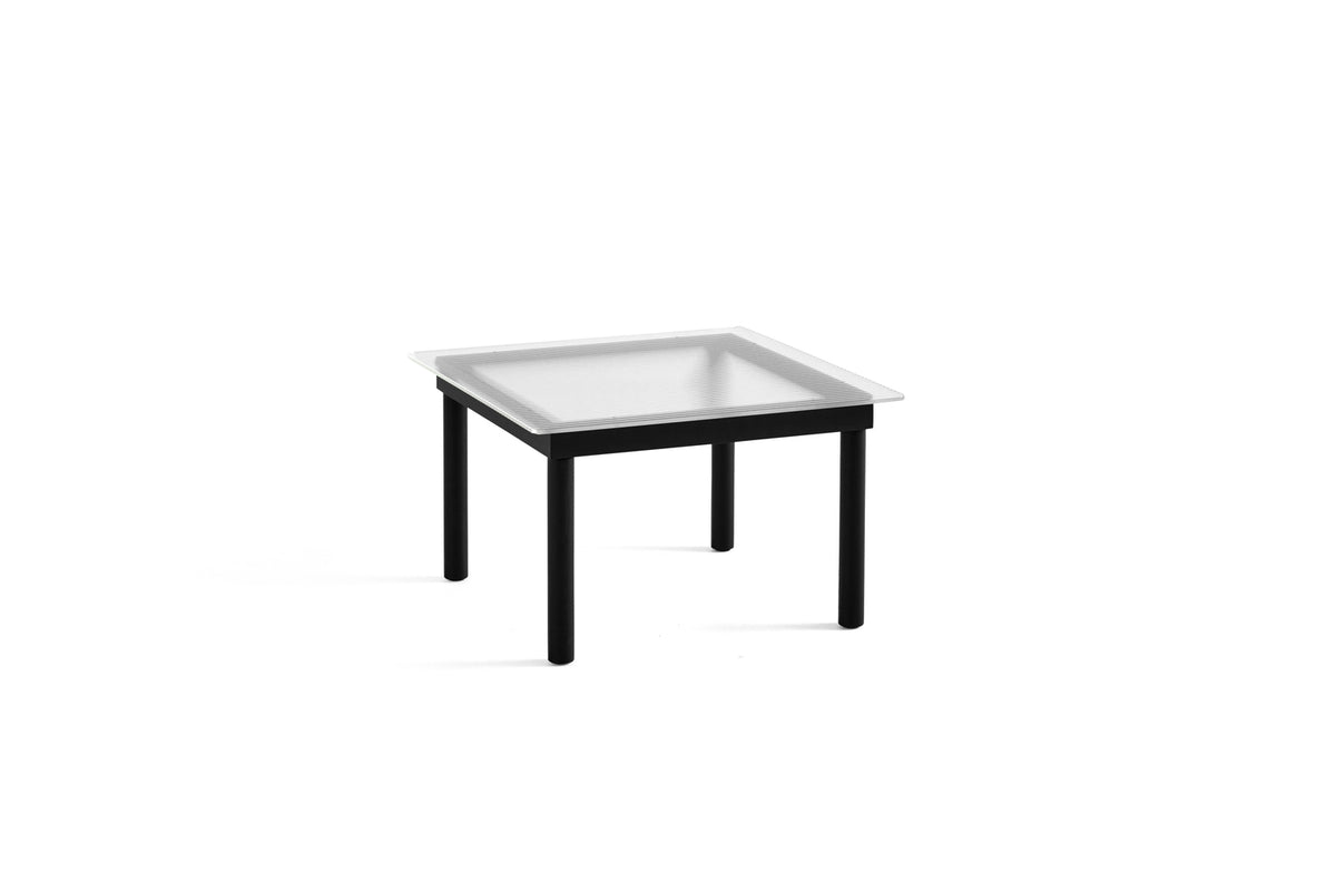 Table basse Kofi 60 x 60 cm, verre strié et piètement en chêne laqué noir