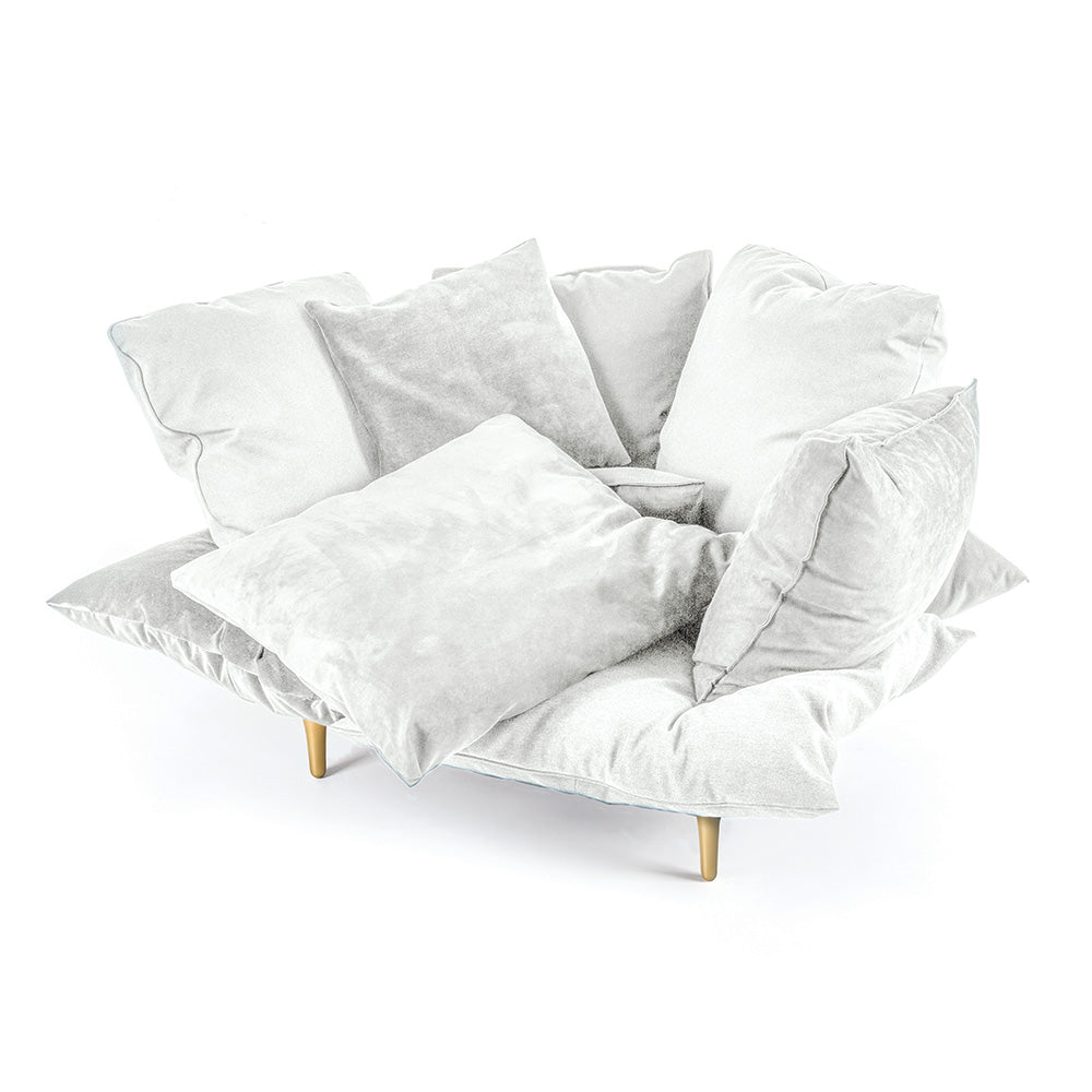 Fauteuil Comfy Armchair White de Marcantonio - Seletti-fauteuil de coussins blancs sur pieds métal, vue de face-Seletti