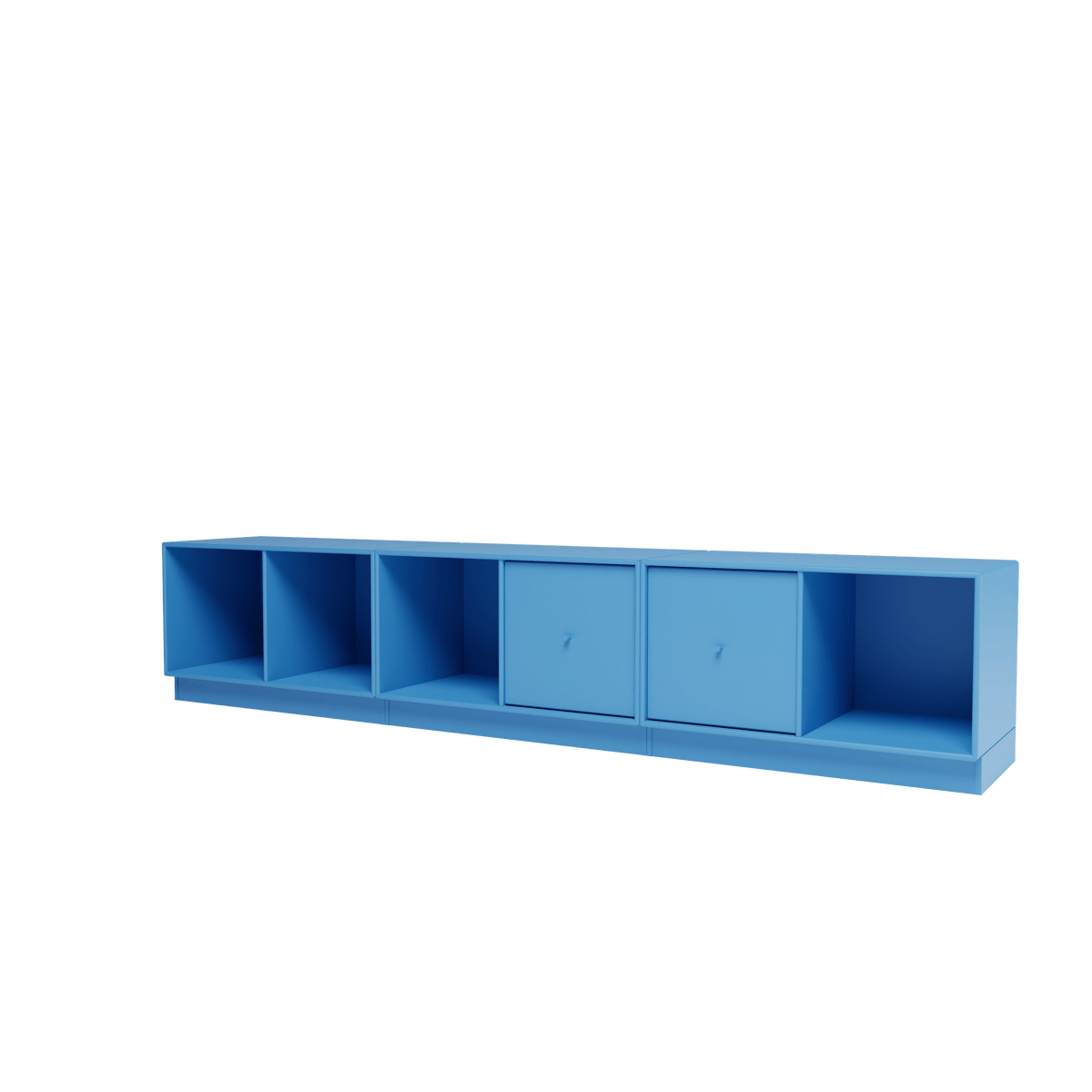 Banc Rest III Montana, laque 154 Azure, sur socle de 7 cm, vue de trois quarts sur fond blanc