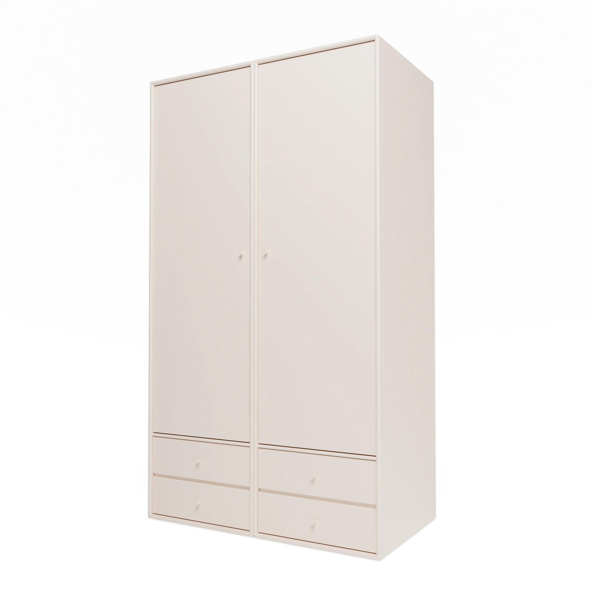 Armoire Attire IV Montana, laque 158 Oat, suspendu au rail mural, vue de trois quarts sur fond blanc