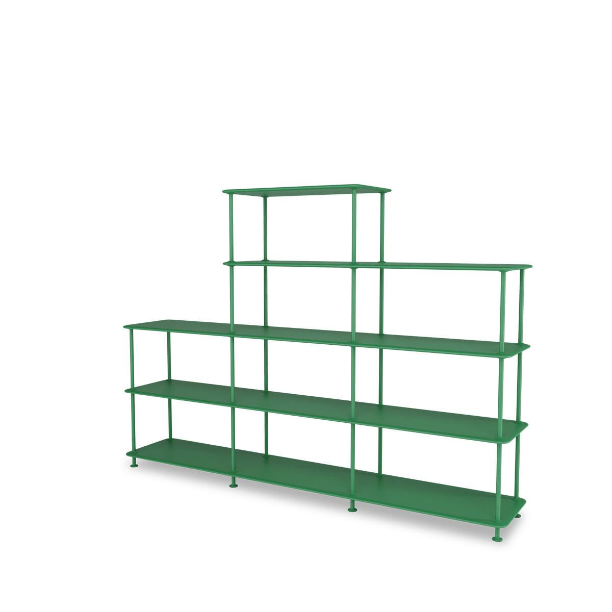 Etagère Free 342000 Montana, tablettes 232 Parsley et structure 152 Parsley, vue de trois quarts sur fond blanc