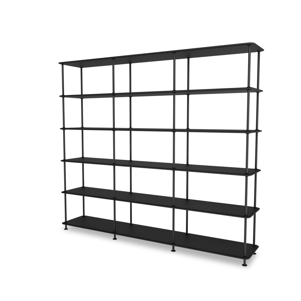 Etagère Free 555000 Montana, tablettes 207 Black et structure 05 Black, vue de trois quarts sur fond blanc