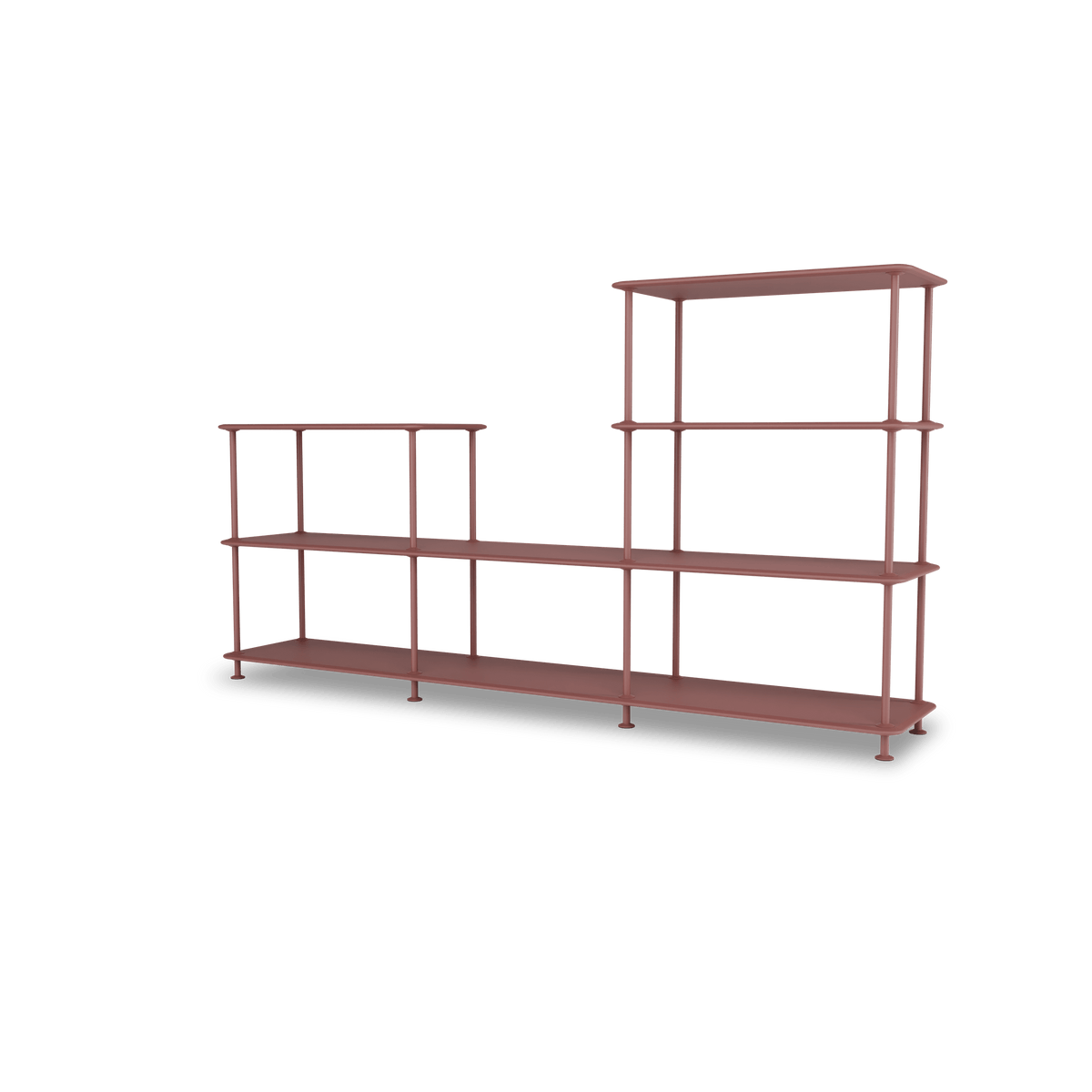 Etagère Free 312000 Montana, tablettes 231 Masala et structure 155 Masala, vue de trois quarts sur fond blanc