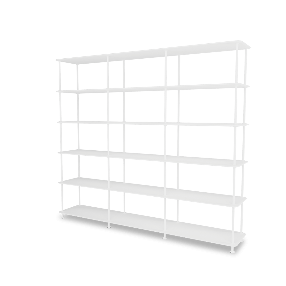 Etagère Free 555000 Montana, tablettes 214 New White et structure 101 New White, vue de trois quarts sur fond blanc