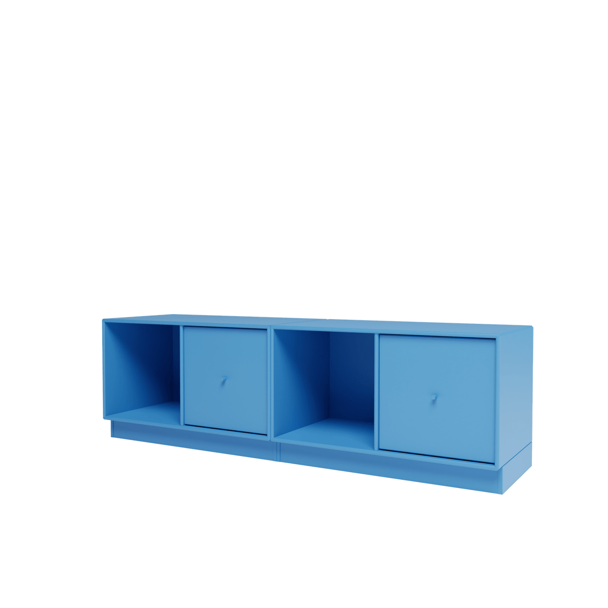 Banc Rest II Montana, laque 154 Azure, sur socle de 7 cm, vue de trois quarts sur fond blanc
