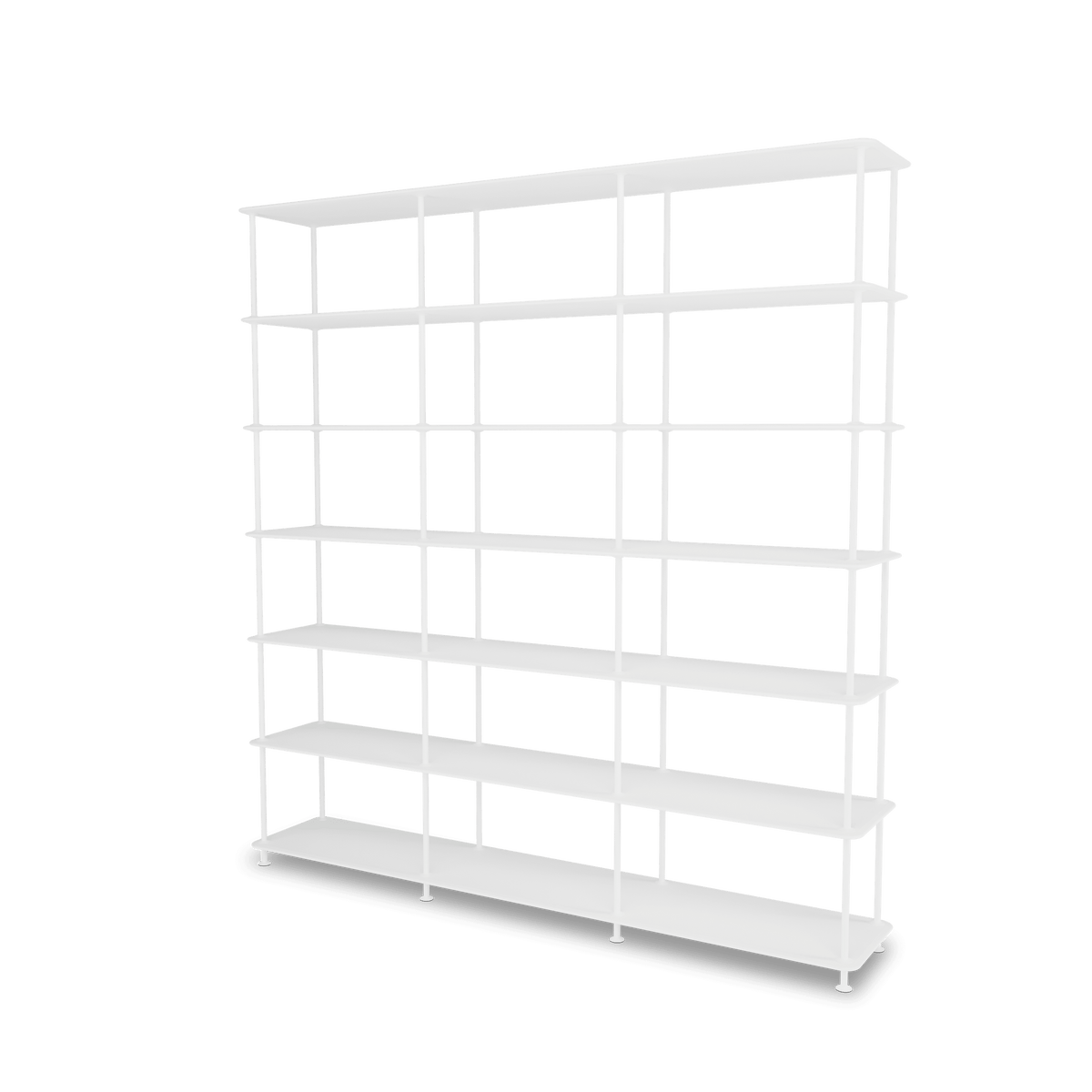 Etagère Free 666000 Montana, tablettes 214 New White et structure 101 New White, vue de trois quarts sur fond blanc