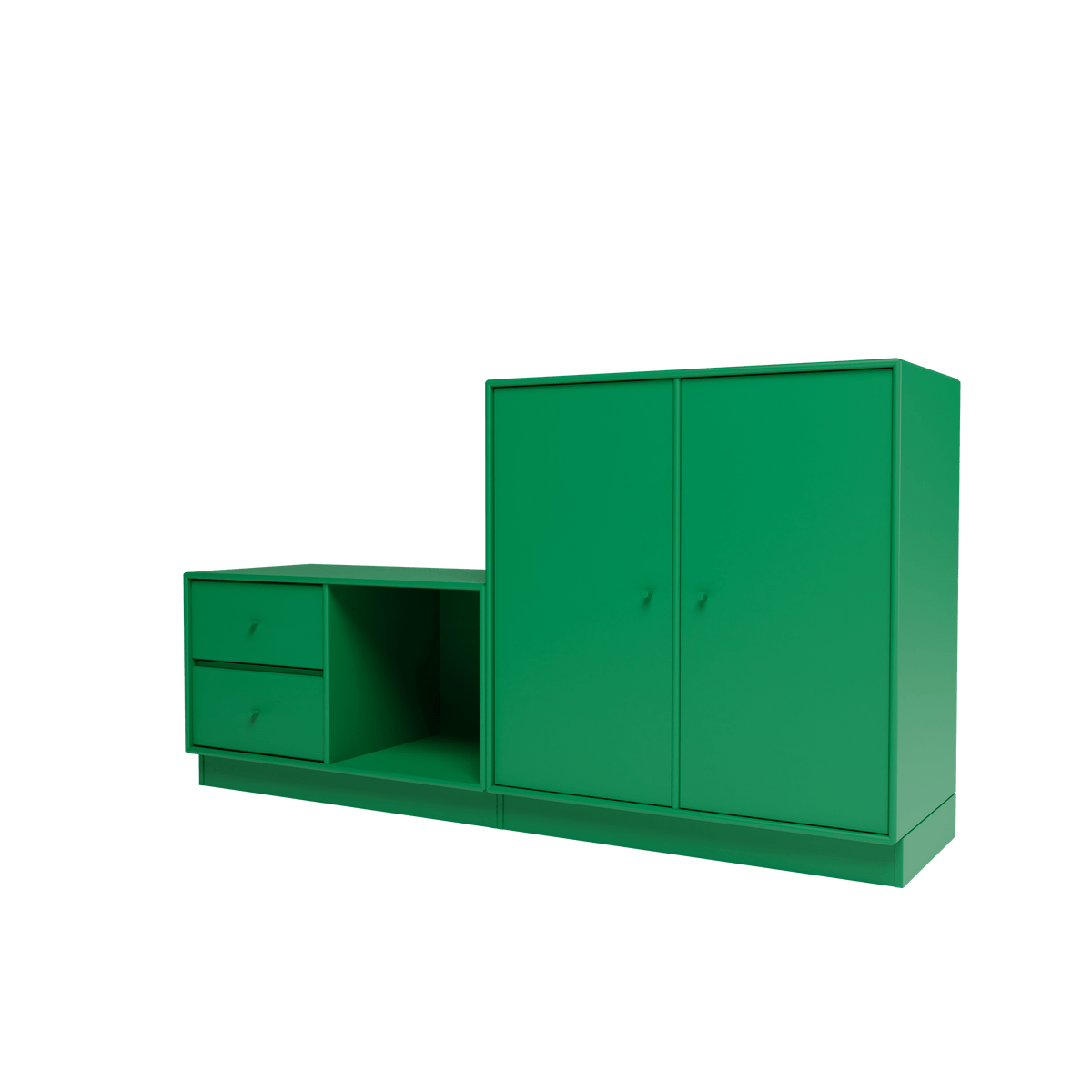 Banc Rest I Montana, laque 152 Parsley, sur socle de 7 cm, vue de trois quarts sur fond blanc