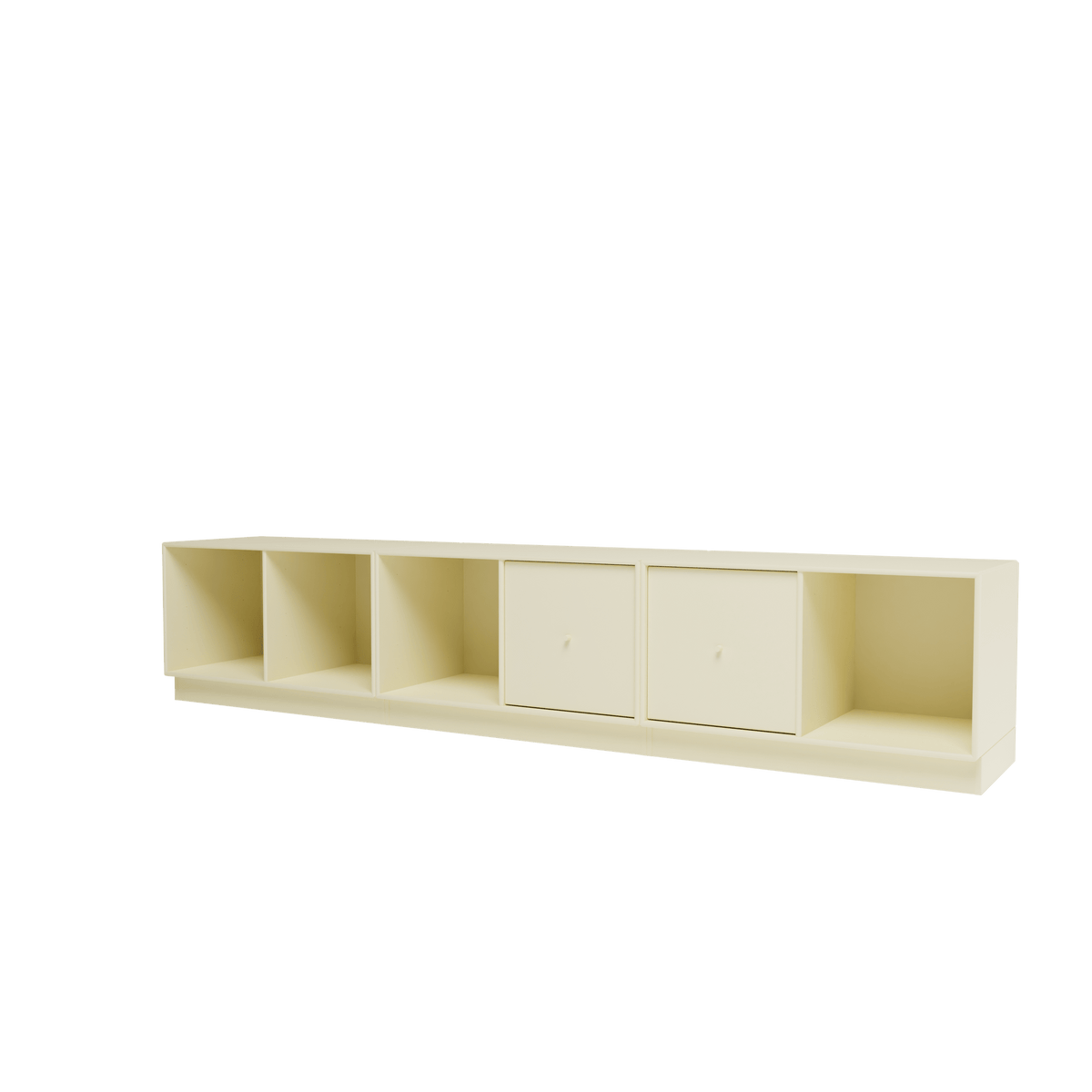 Banc Rest III Montana, laque 150 Vanilla, sur socle de 7 cm, vue de trois quarts sur fond blanc