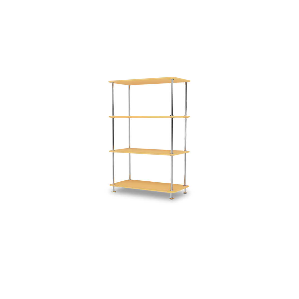 Etagère Free 300000 Montana, tablettes 233 Acacia et structure 44C Chrome, vue de trois quarts sur fond blanc