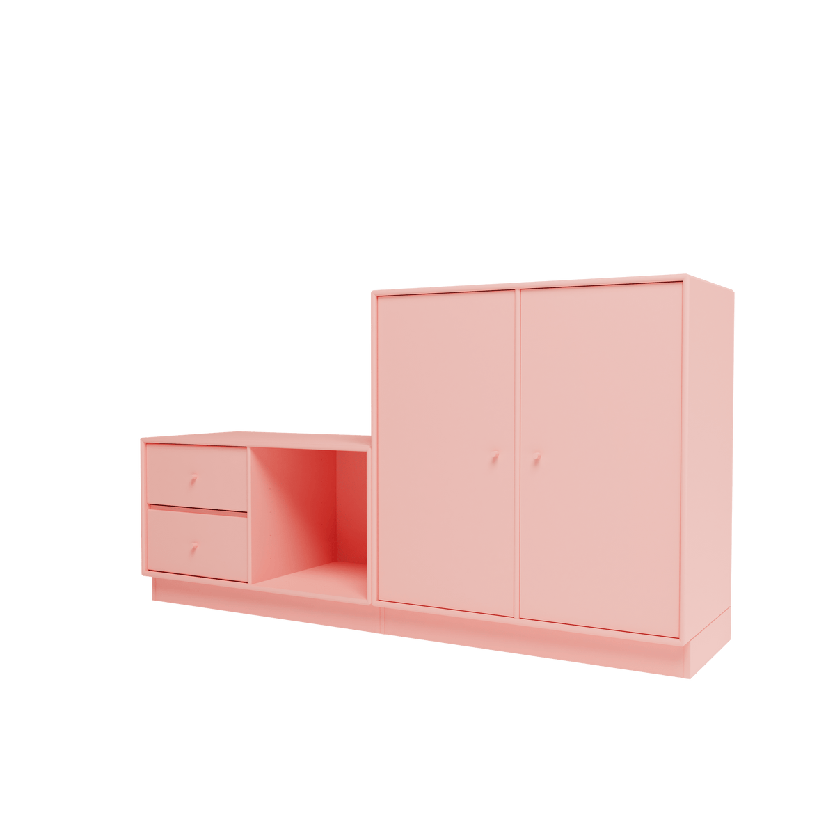 Banc Rest I Montana, laque 167 Ruby, sur socle de 7 cm, vue de trois quarts sur fond blanc