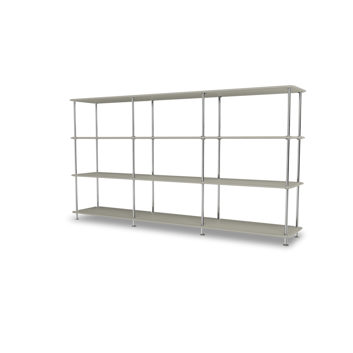 Etagère Free 333000 Montana, tablettes 225 Fennel et structure 44C Chrome, vue de trois quarts sur fond blanc