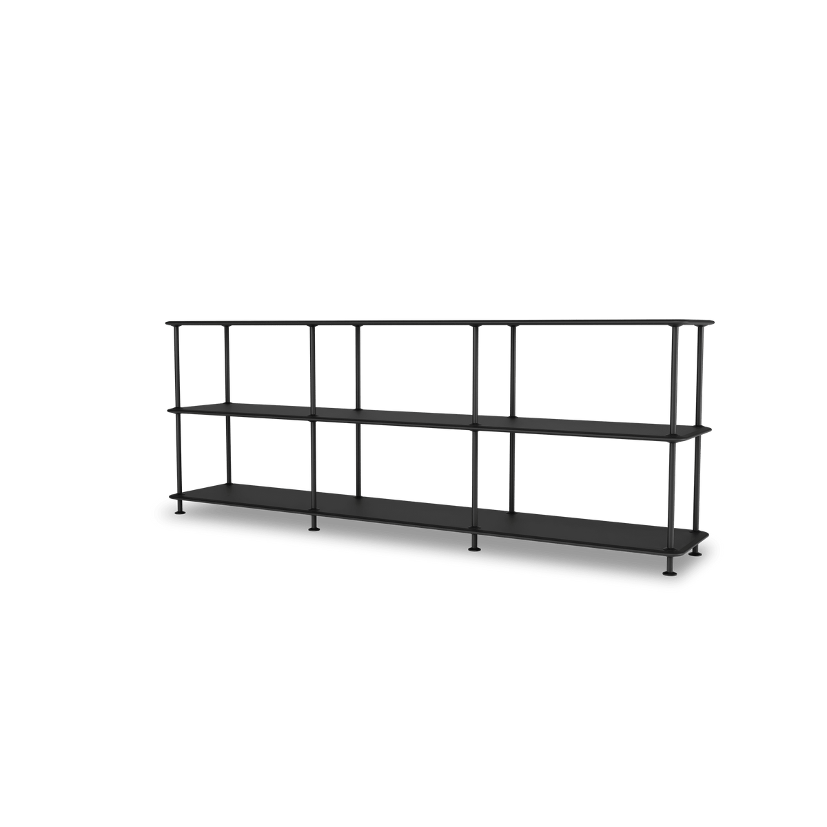 Etagère Free 222000 Montana, tablettes 207 Black et structure 05 Black, vue de trois quarts sur fond blanc
