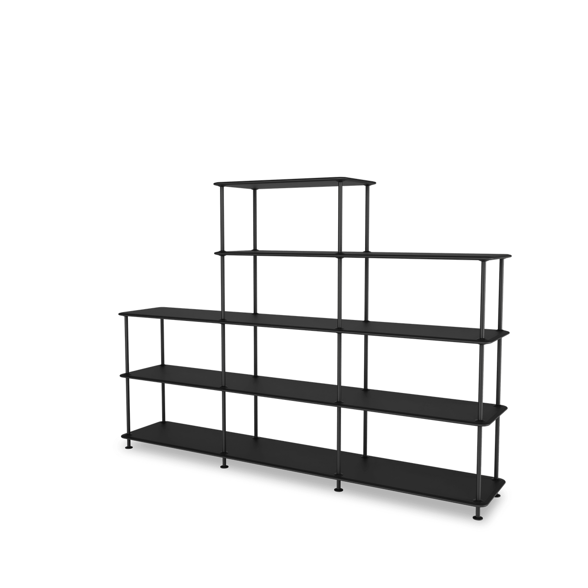 Etagère Free 342000 Montana, tablettes 207 Black et structure 05 Black, vue de trois quarts sur fond blanc