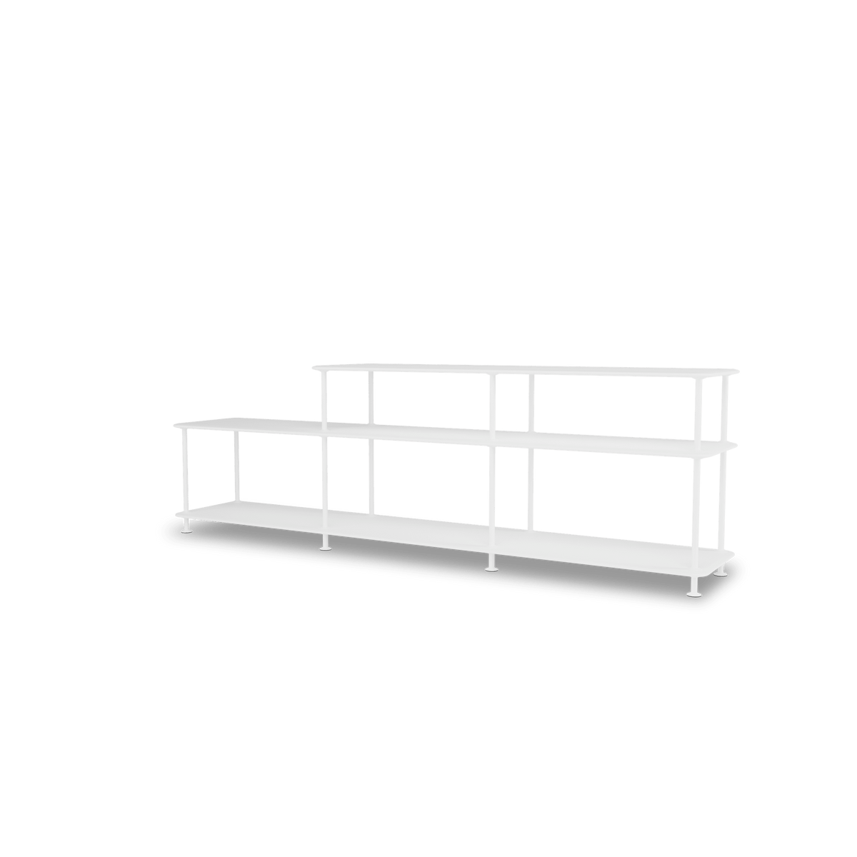 Etagère Free 111220 Montana, tablettes 214 New White et structure 101 New White, vue de trois quarts sur fond blanc