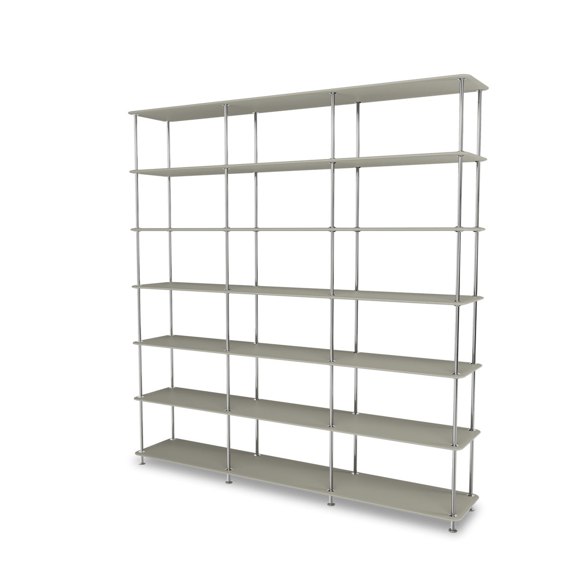 Etagère Free 666000 Montana, tablettes 225 Fennel et structure 44C Chrome, vue de trois quarts sur fond blanc