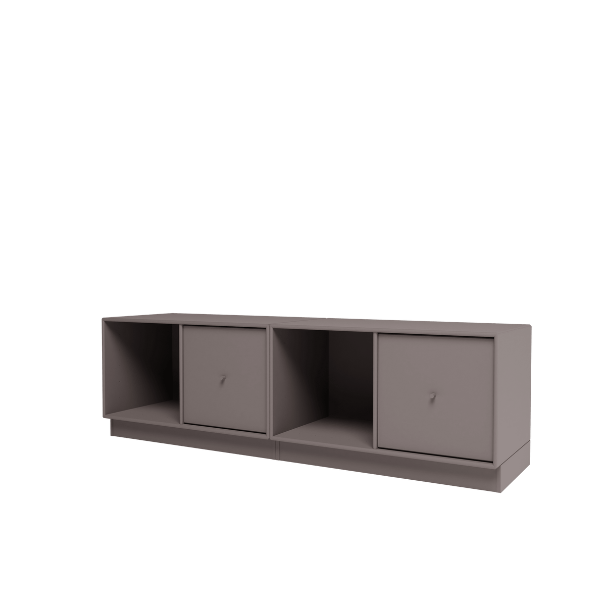 Banc Rest II Montana, laque 35 Coffee, sur socle de 7 cm, vue de trois quarts sur fond blanc