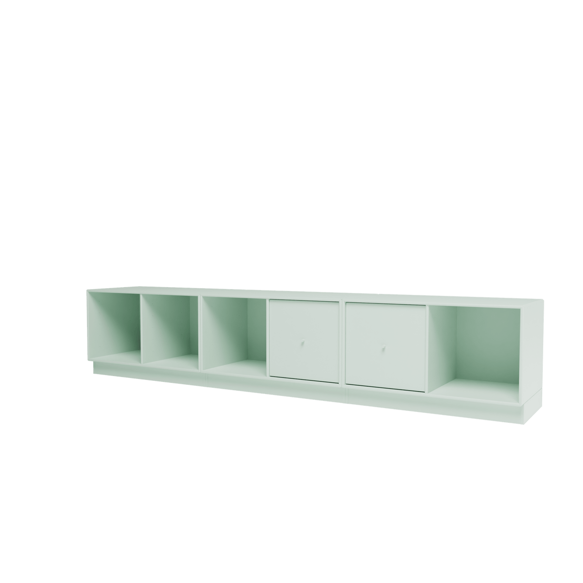 Banc Rest III Montana, laque 161 Mist, sur socle de 7 cm, vue de trois quarts sur fond blanc