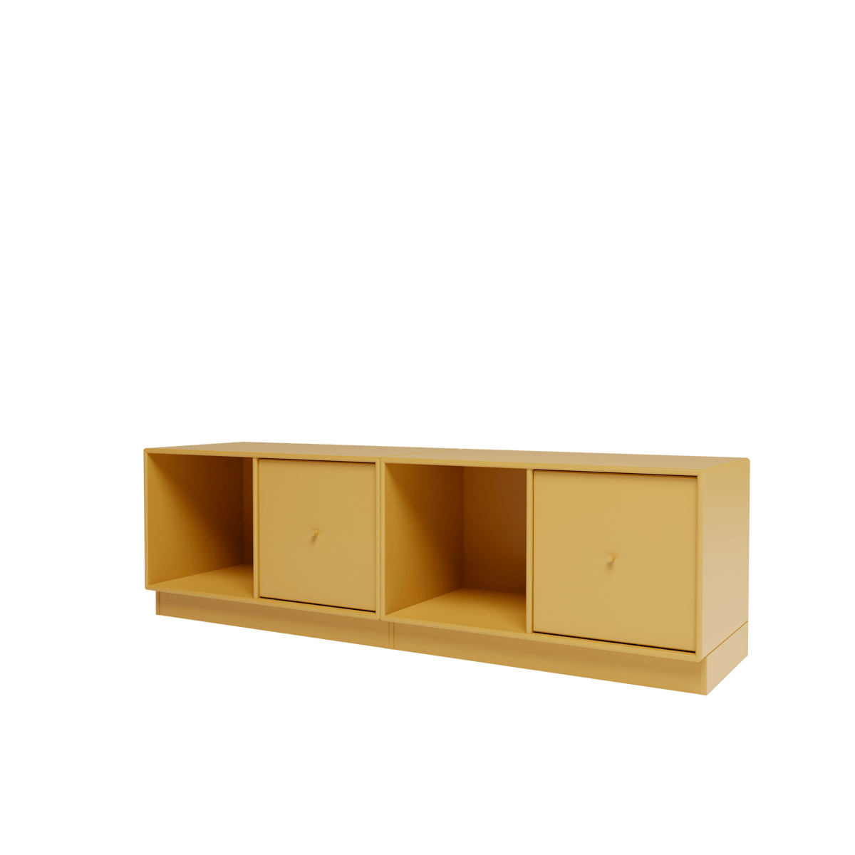 Banc Rest II Montana, laque 157 Cumin, sur socle de 7 cm, vue de trois quarts sur fond blanc
