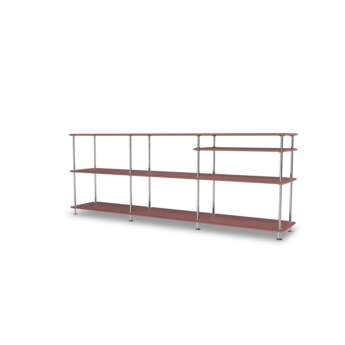 Etagère Free 222100 Montana, tablettes 231 Masala et structure 44C Chrome, vue de trois quarts sur fond blanc