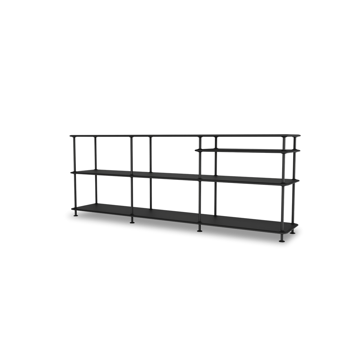 Etagère Free 222100 Montana, tablettes 207 Black et structure 05 Black, vue de trois quarts sur fond blanc