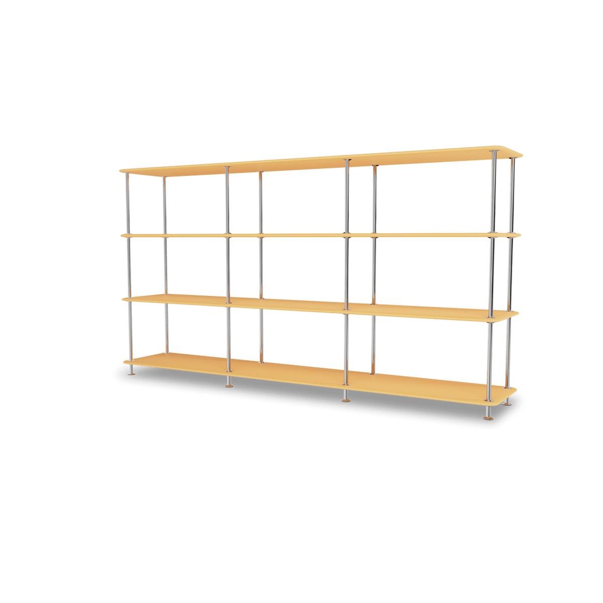 Etagère Free 333000 Montana, tablettes 233 Acacia et structure 44C Chrome, vue de trois quarts sur fond blanc
