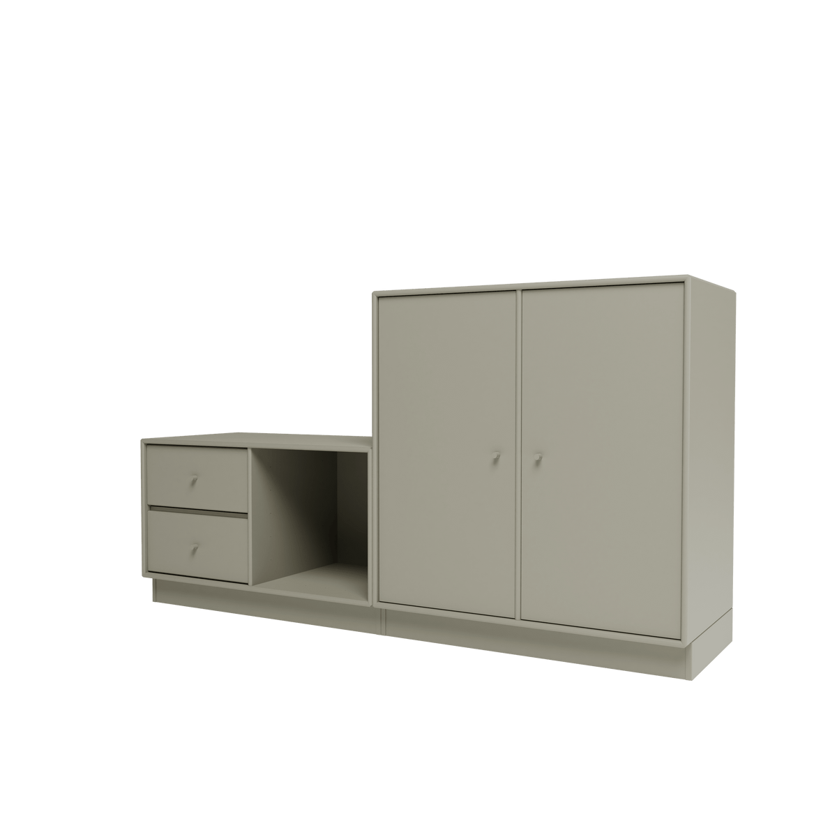 Banc Rest I Montana, laque 144 Fennel, sur socle de 7 cm, vue de trois quarts sur fond blanc