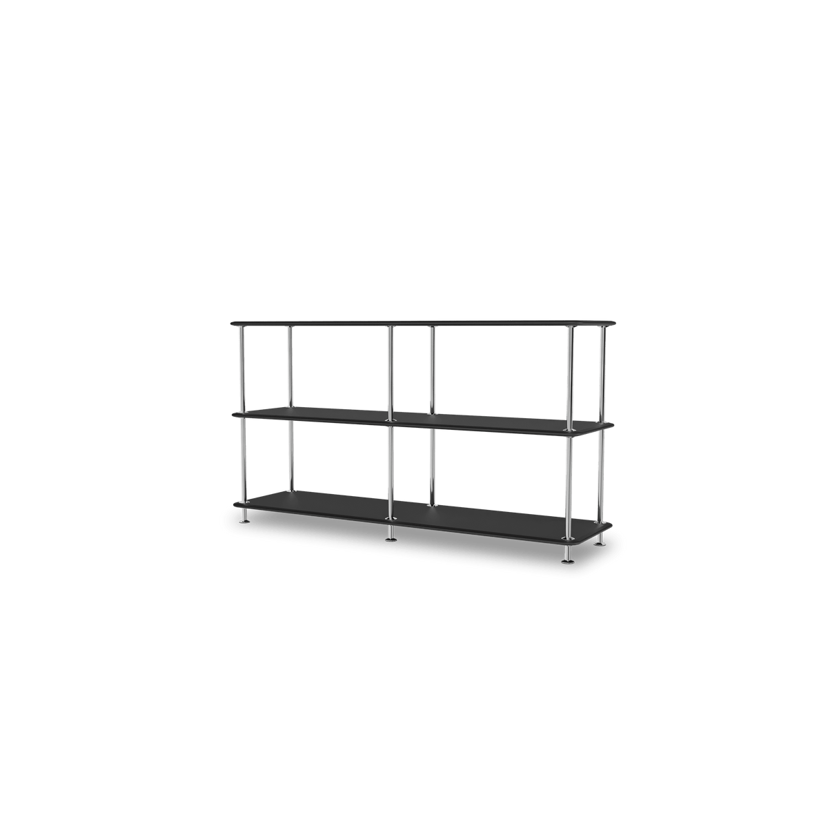 Etagère Free 220000 Montana, tablettes 207 Black et structure 44C Chrome, vue de trois quarts sur fond blanc