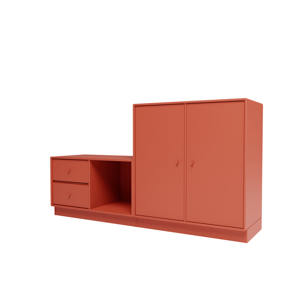 Banc Rest I Montana, laque 162 Hokkaido, sur socle de 7 cm, vue de trois quarts sur fond blanc