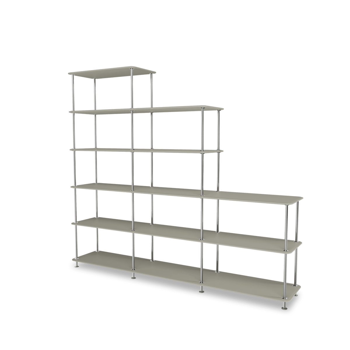 Etagère Free 542000 Montana, tablettes 225 Fennel et structure 44C Chrome, vue de trois quarts sur fond blanc