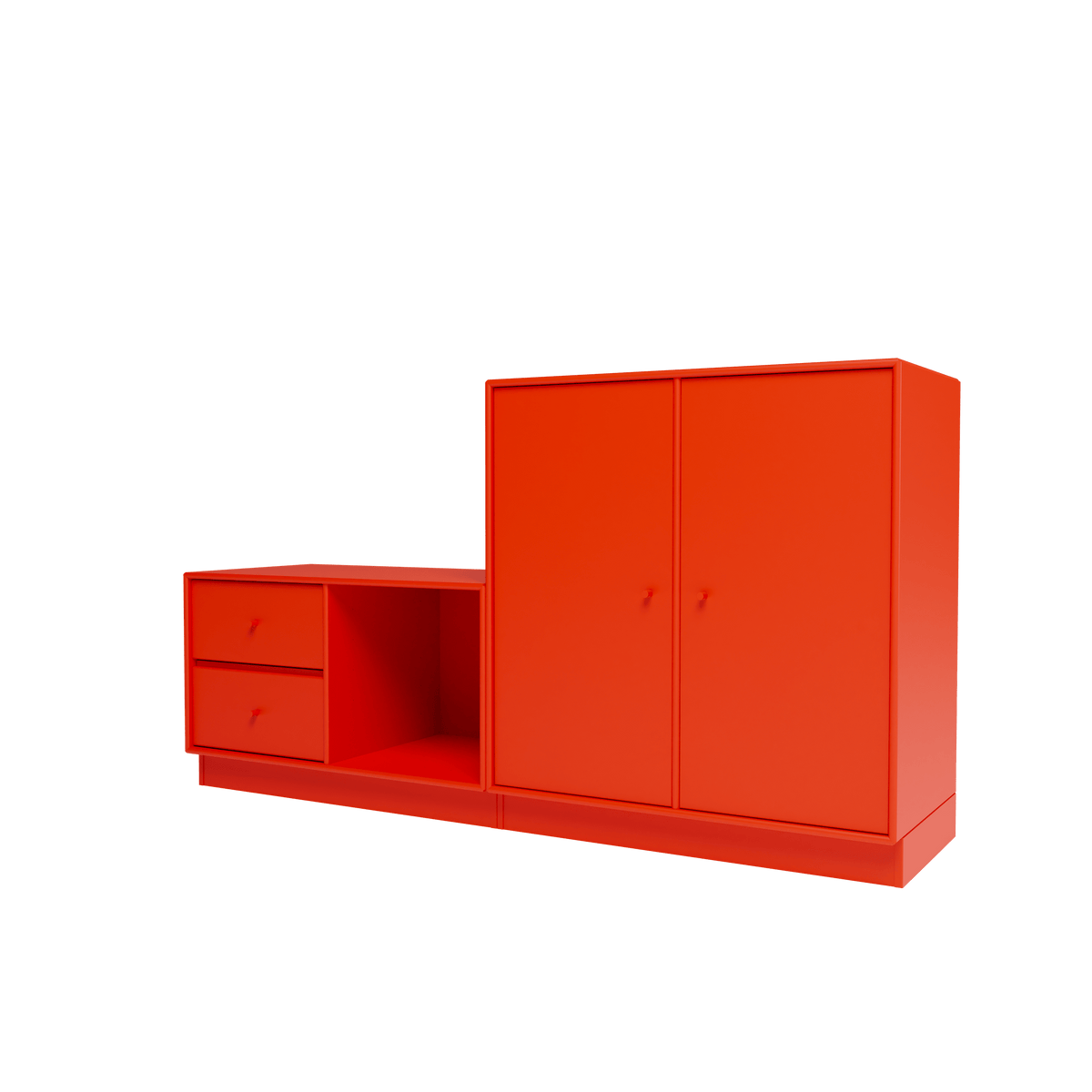 Banc Rest I Montana, laque 145 Rosehip, sur socle de 7 cm, vue de trois quarts sur fond blanc