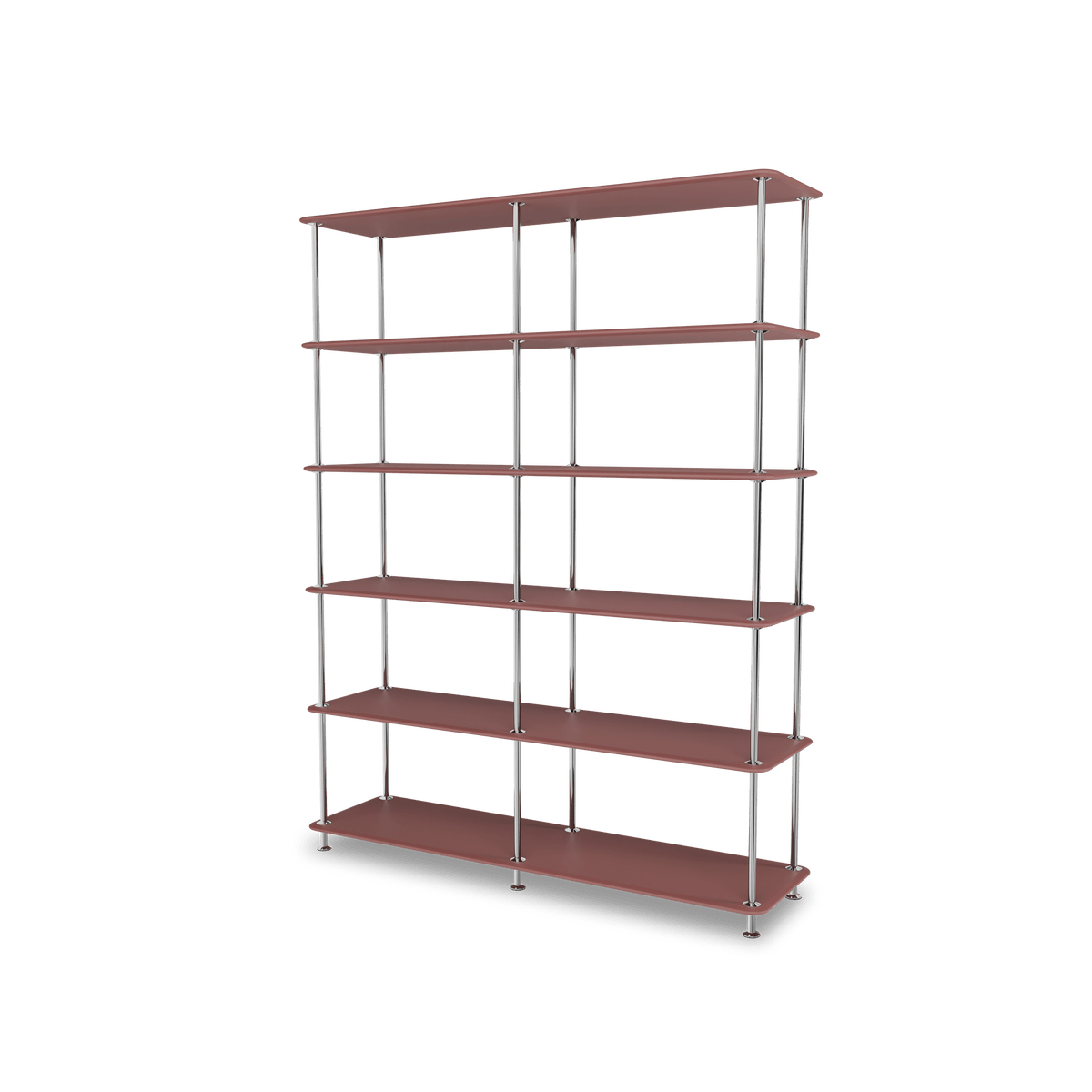 Etagère Free 550000 Montana, tablettes 231 Masala et structure 44C Chrome, vue de trois quarts sur fond blanc