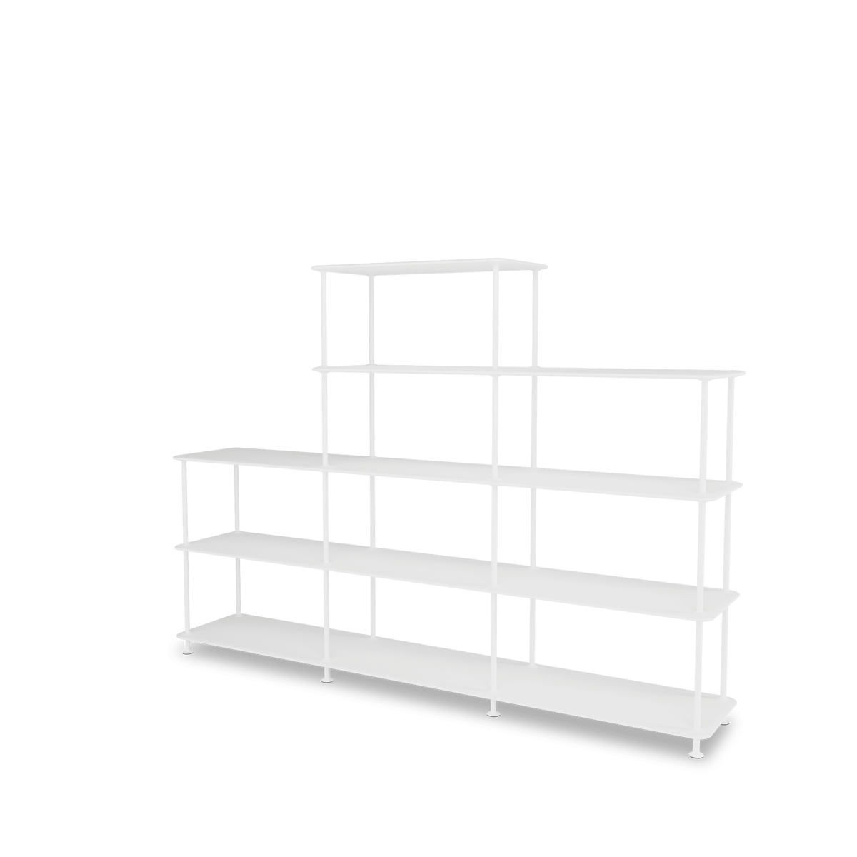 Etagère Free 342000 Montana, tablettes 214 New White et structure 101 New White, vue de trois quarts sur fond blanc