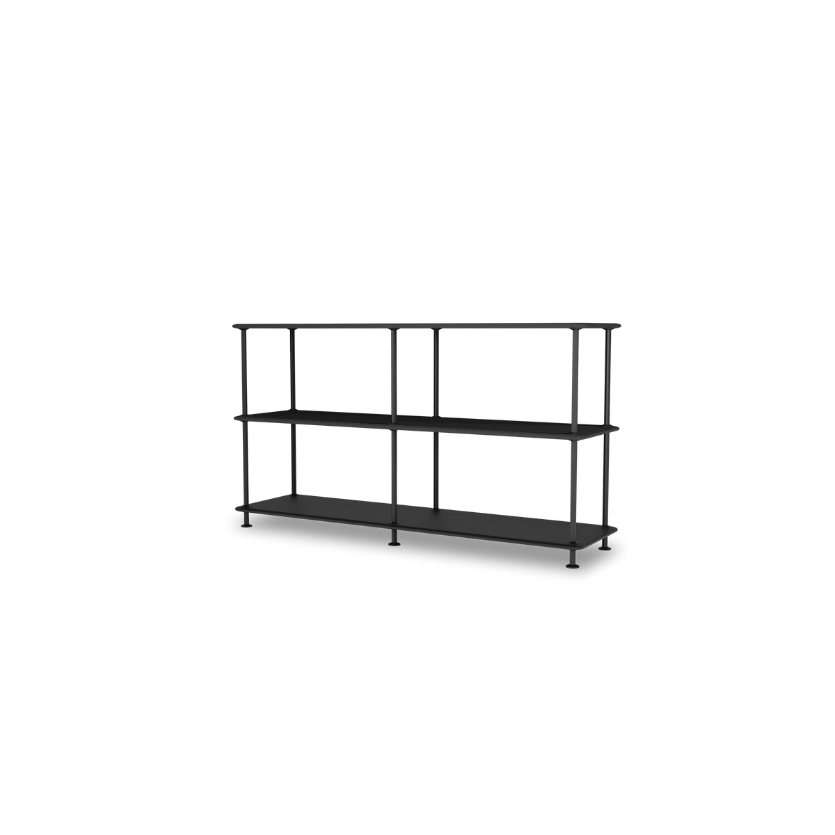 Etagère Free 220000 Montana, tablettes 207 Black et structure 05 Black, vue de trois quarts sur fond blanc