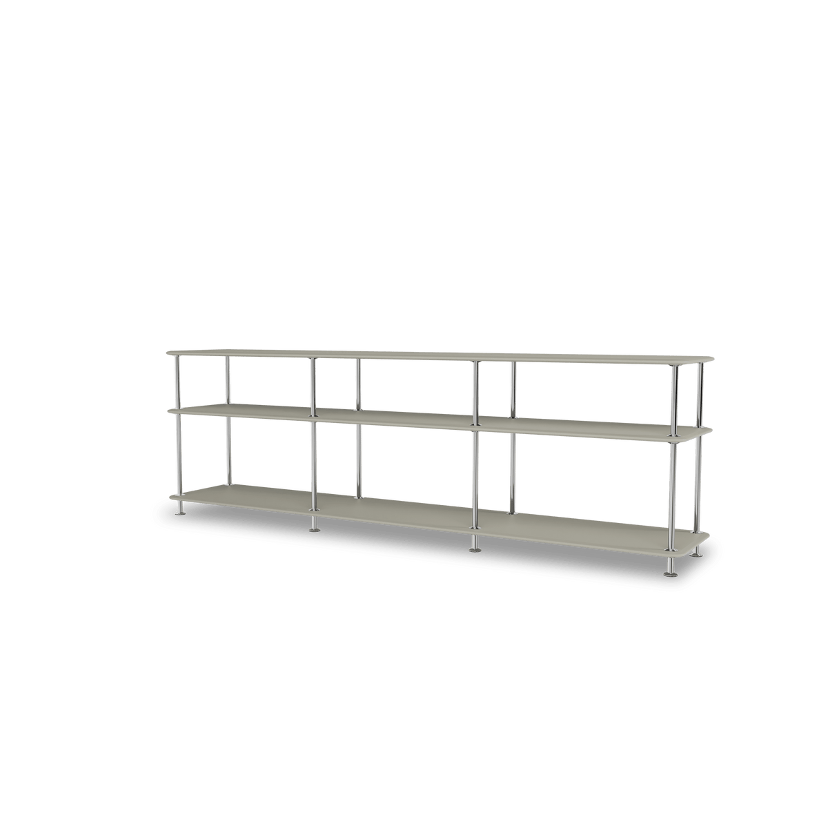 Etagère Free 111222 Montana, tablettes 225 Fennel et structure 44C Chrome, vue de trois quarts sur fond blanc