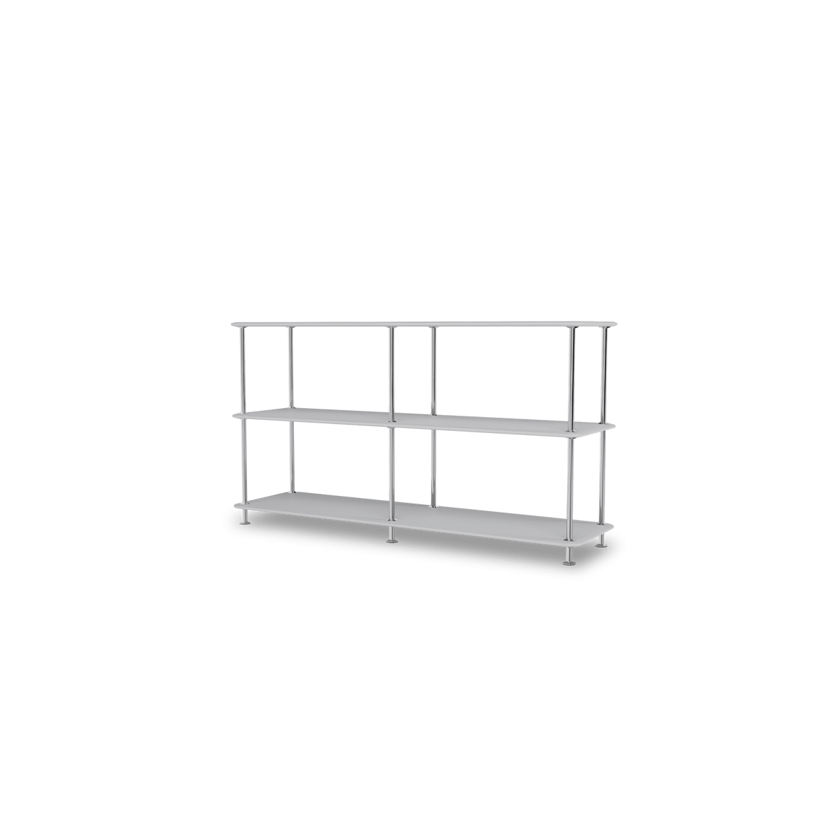 Etagère Free 220000 Montana, tablettes 209 Fjord et structure 44C Chrome, vue de trois quarts sur fond blanc