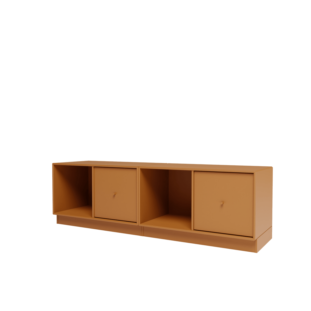 Banc Rest II Montana, laque 142 Amber, sur socle de 7 cm, vue de trois quarts sur fond blanc