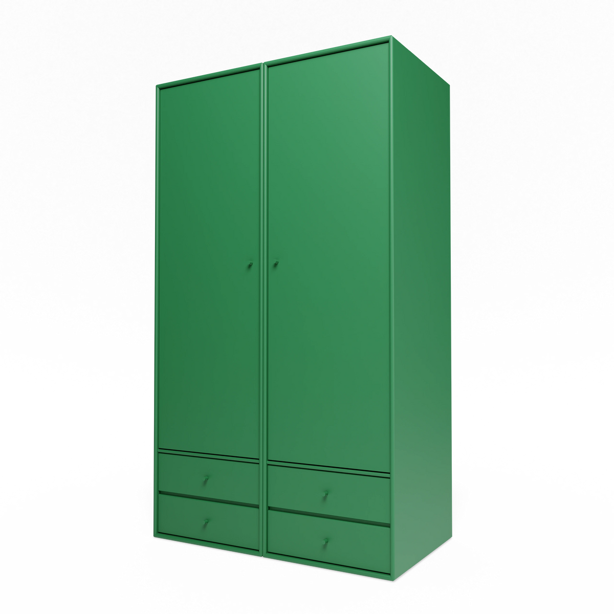 Armoire Attire IV Montana, laque 152 Parsley, suspendu au rail mural, vue de trois quarts sur fond blanc