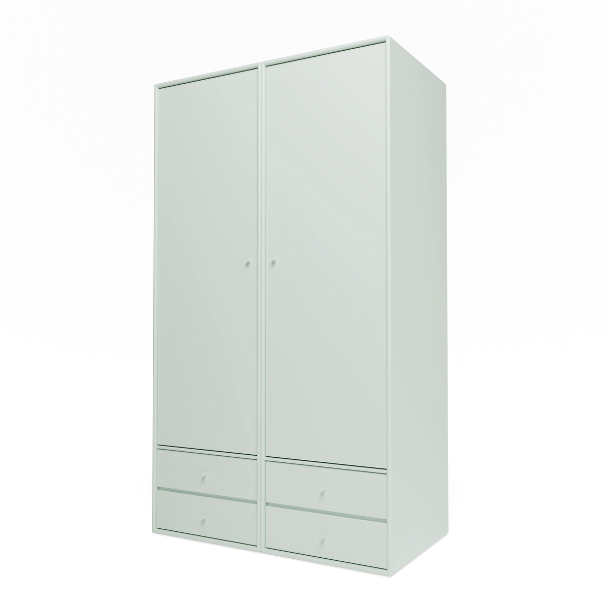 Armoire Attire IV Montana, laque 161 Mist, suspendu au rail mural, vue de trois quarts sur fond blanc