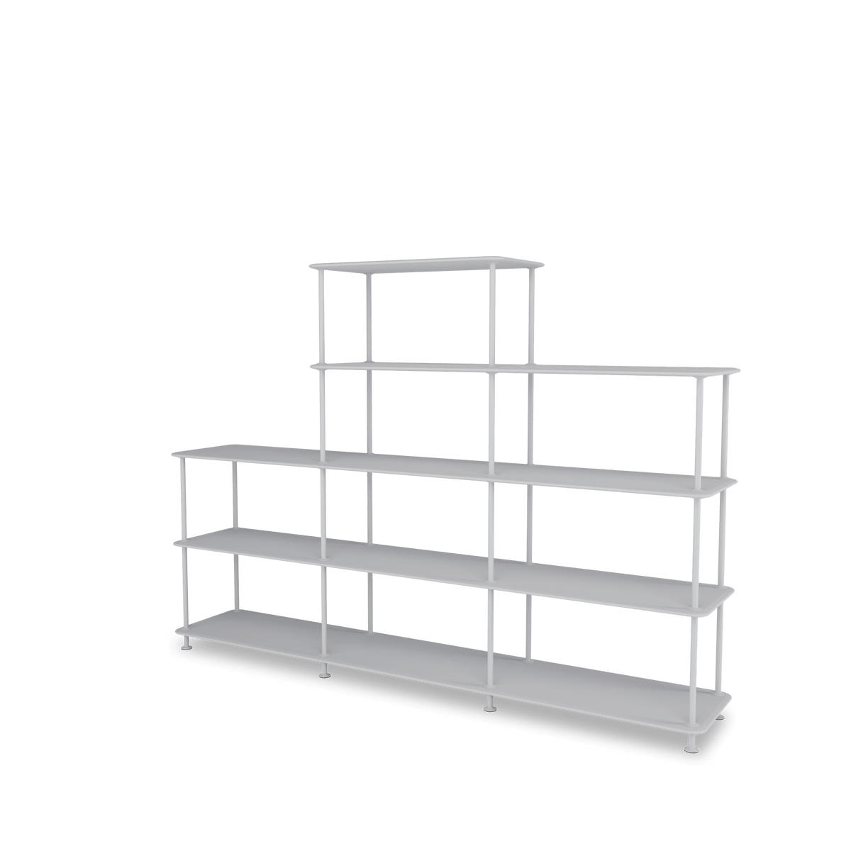Etagère Free 342000 Montana, tablettes 209 Fjord et structure 02 Fjord, vue de trois quarts sur fond blanc