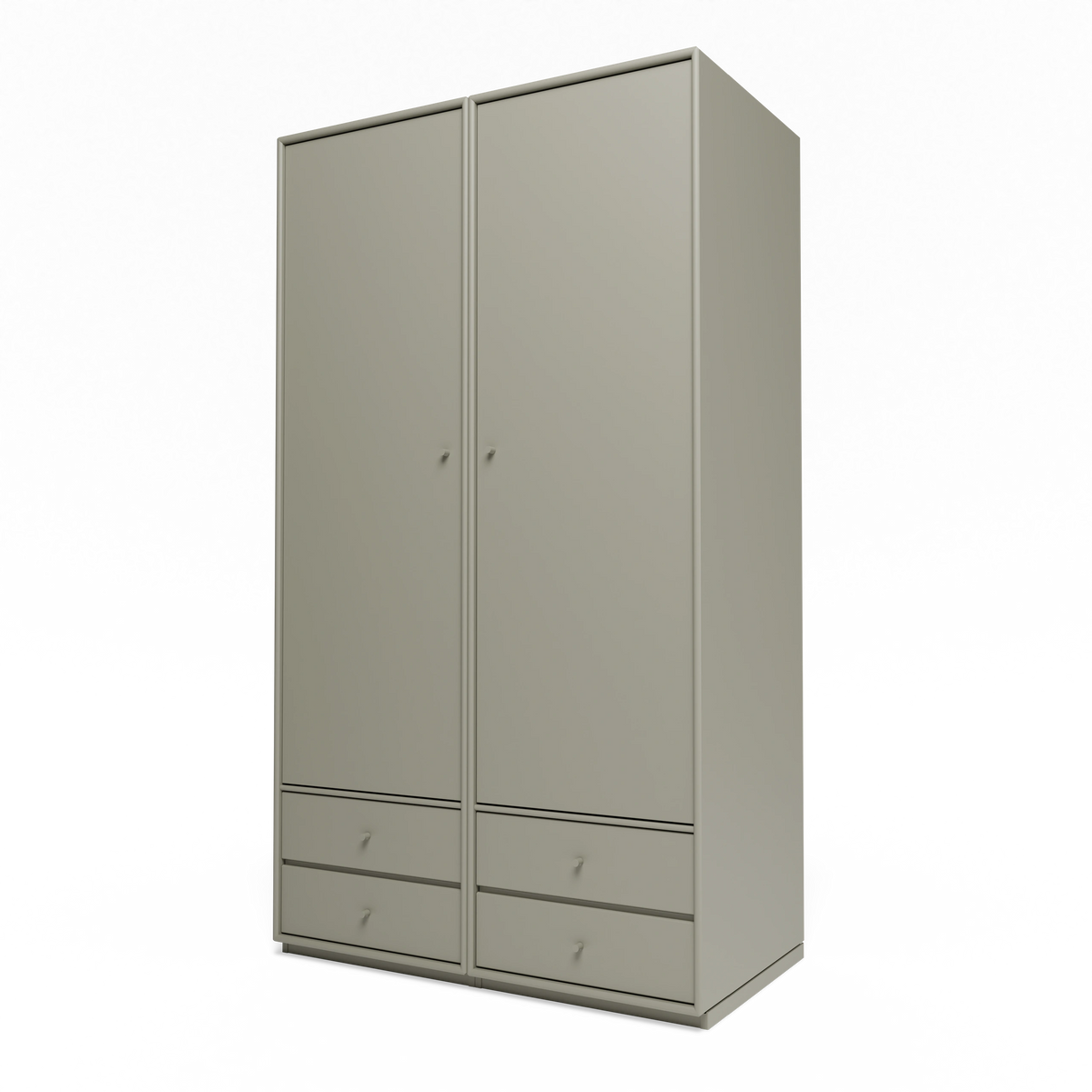 Armoire Attire IV Montana, laque 144 Fennel, sur socle de 3 cm, vue de trois quarts sur fond blanc