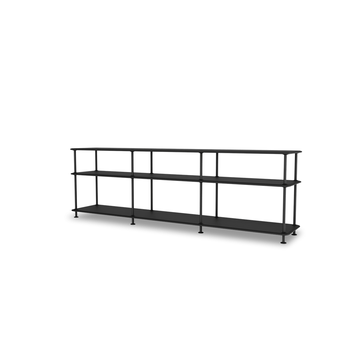Etagère Free 111222 Montana, tablettes 207 Black et structure 05 Black, vue de trois quarts sur fond blanc