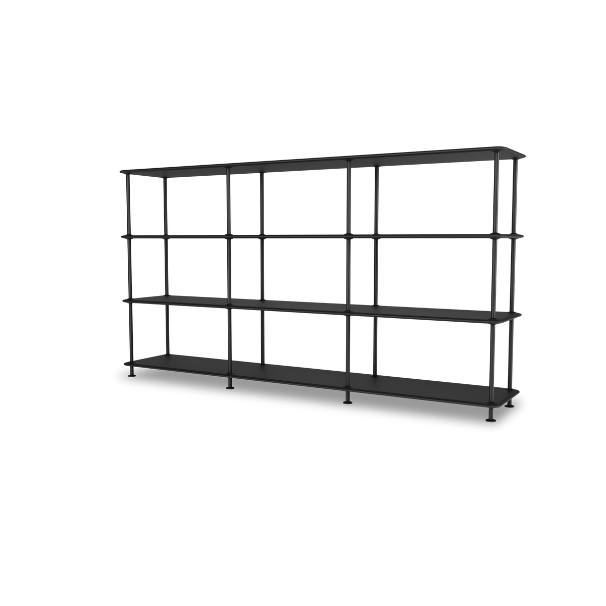 Etagère Free 333000 Montana, tablettes 207 Black et structure 05 Black, vue de trois quarts sur fond blanc