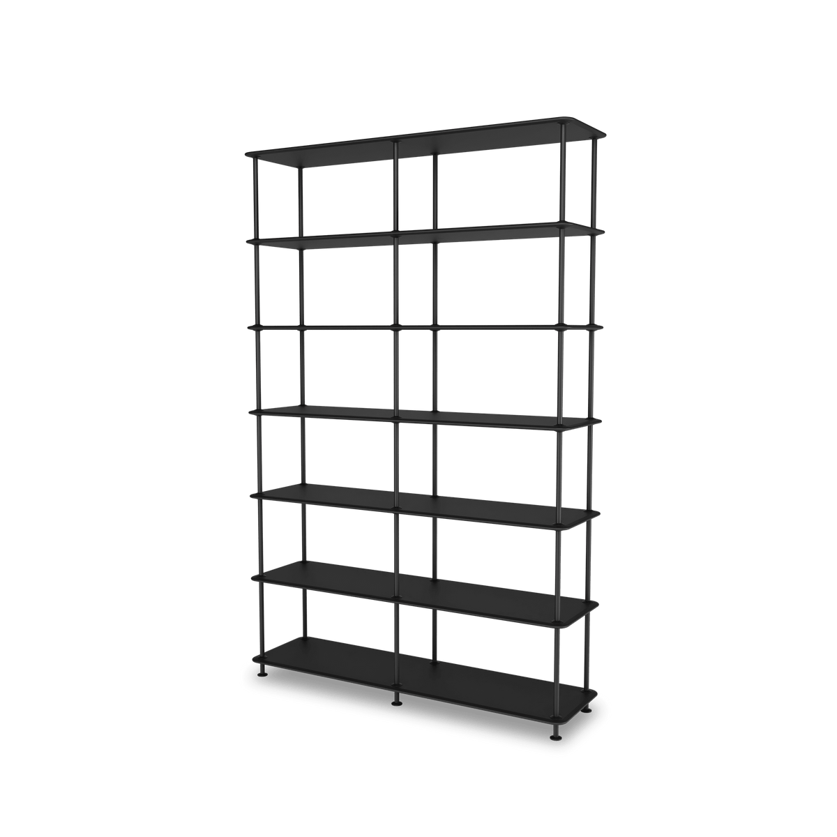 Etagère Free 660000 Montana, tablettes 207 Black et structure 05 Black, vue de trois quarts sur fond blanc